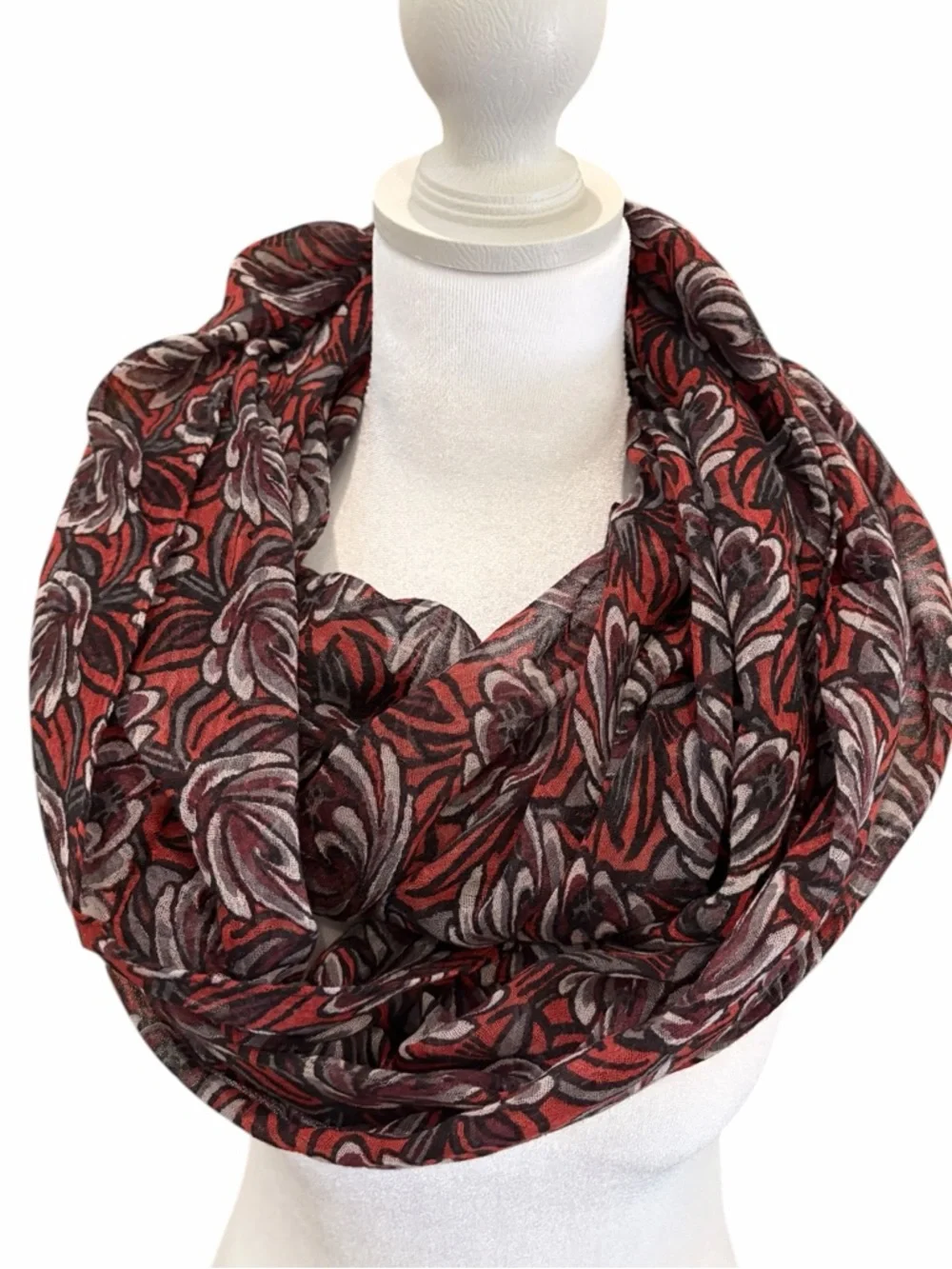 Floral Red Black Infinity Scarf Lightweight Dark Fairy Goth Boho Teacher - Picture 2 of 3